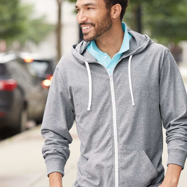 Sofspun® Full-Zip Hooded Long Sleeve T-Shirt Thumbnail