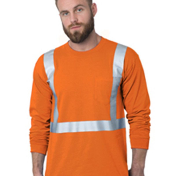 Unisex USA-Made 50/50 Hi-Visibility Long Sleeve Pocket T-Shirt Thumbnail
